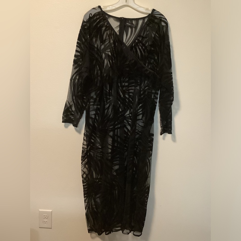 X plus wear women’s black 5X‎ sheer long sleeves sheer  midi maxi dress
